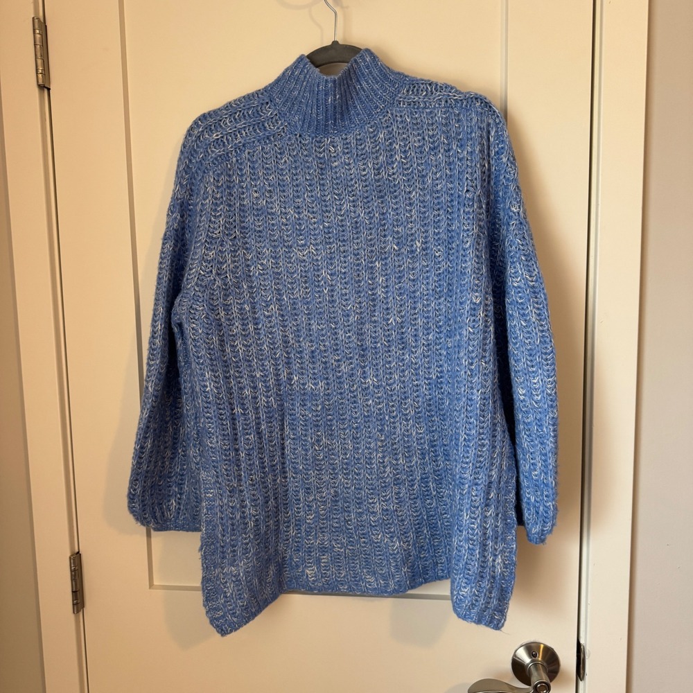 Pilcro Blue Marled Chunky Knit Mock Neck Oversized Wool Blend Sweater Womens XS